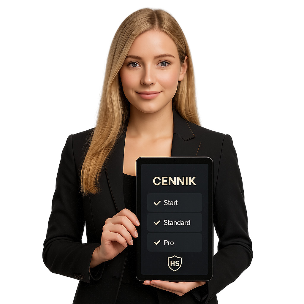 Kobieta prezentuje na tablecie ofertę i cennik usług SEO HeroSEO